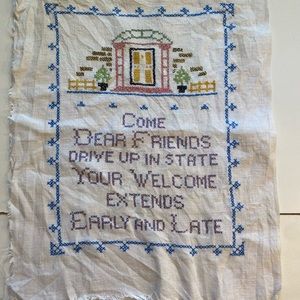 Completed finished cross stitch welcome friends home guest 8x10 inches airbnb